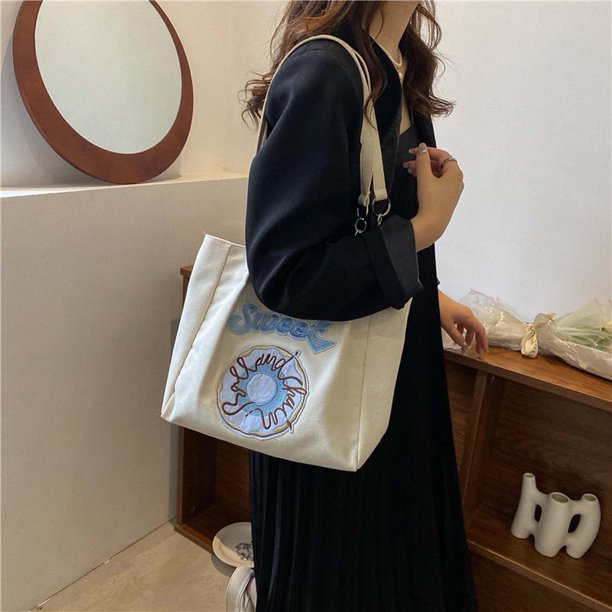Bolso de lona bordado a la moda para mujer, bonitos de viaje para compras de gran capacidad