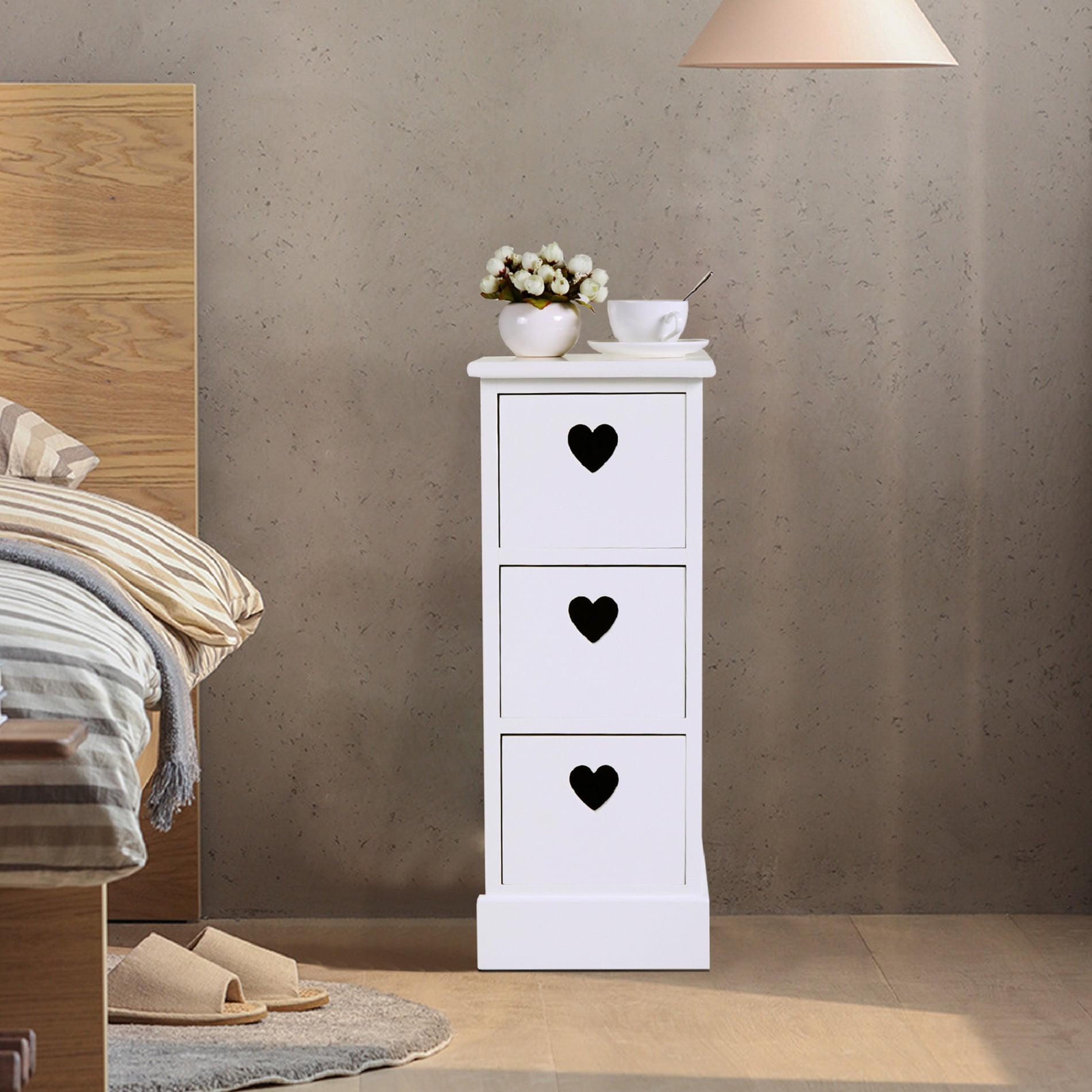 3 Drawer Tall Nightstand, Heartshaped Hollow for Bedroom Living Room