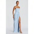thumbnail image 4 of Light Blue Strapless Maxi Dress With High Slit And Ruched Bodice, 4 of 5