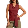 thumbnail image 2 of Uootdi Women's Tops Cowl Neck Sleeveless Tie Waist Tops Office Elegant Style Lightweight Breathable Relaxed-Fit Blouses Gift, 2 of 9