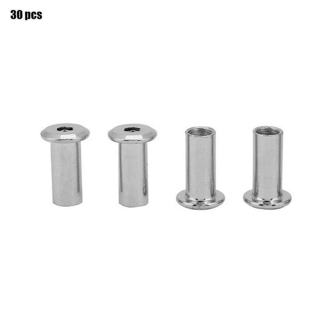 Nickel Plated Iron Flat Nuts, Round Head Hex Nuts, Sleeve for Furniture (M8 x 22, 30pcs)