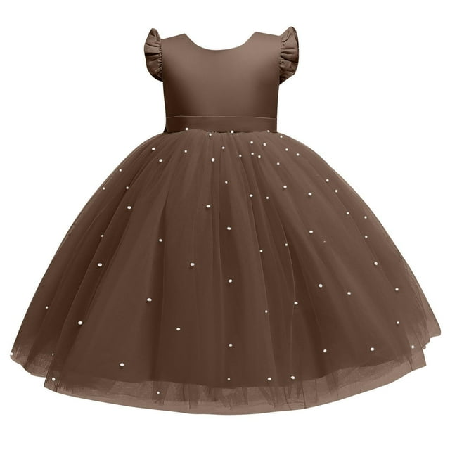 RXIRUCGD 2025 Vêtements d'Été pour Enfants Robe Bouffante en Maille Unie pour Filles Robe de Performance Formelle pour Filles