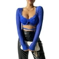 thumbnail image 2 of Biezeib Women’s Lace Patchwork Crop Tops, Long Sleeve Sweetheart Neck Cross Tie-up T-Shirts, 2 of 6