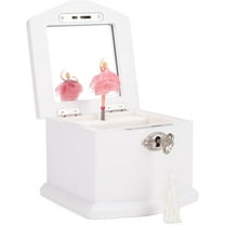 White Wooden Ballerina Music Box - Dance of the Sugar Plum Fairy - White Velvet Interior