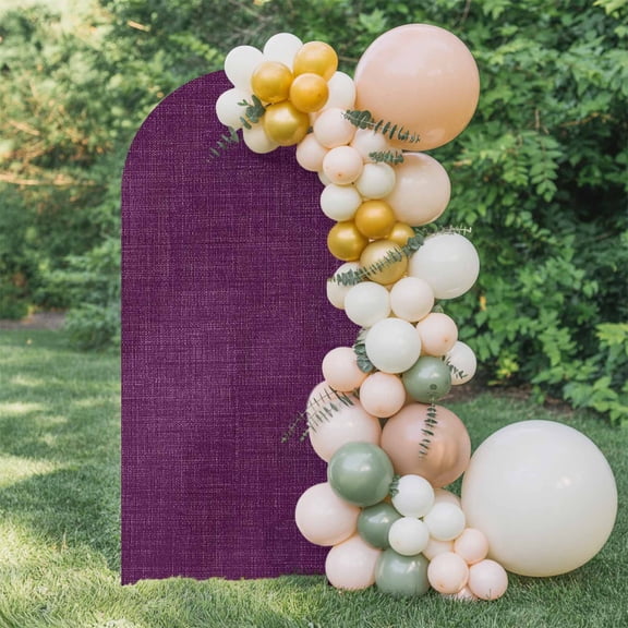 Vintage Dark Arch Backdrop Cover 6 FT, Purple Linen Texture Farmhouse Wedding Arch Cover Stretchy Backdrop Stands Covers for Birthday Party Ceremony Banquet Decor