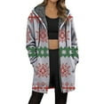 thumbnail image 2 of Womens Jacket Longline Jackets Christmas Print Winter Cozy Lined Full Zip Outerwear for Cold Weather Womens Coats Grey S, 2 of 5
