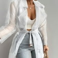 thumbnail image 5 of XISAOK Casual Women's See-Through Mesh Long Coat Buttoned Streetwear Jackets with Belt, 5 of 15