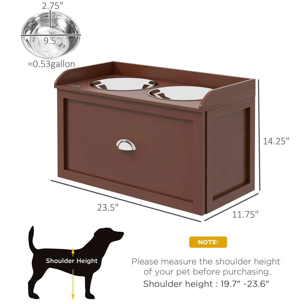 YYAo Dog Bowls, Dog Bowl Stand,Dog Food Bowls, Pet Feeding Station Pet Dish Bowl Set with Storage, 2 Elevated Dog Bowls for Large Sized Dogs, Brown