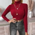 thumbnail image 6 of Women's Long Sleeve Mock Turtleneck Tops Ribbed Shirts Fleece Soft Thermal Undershirts Tee Wine S, 6 of 6