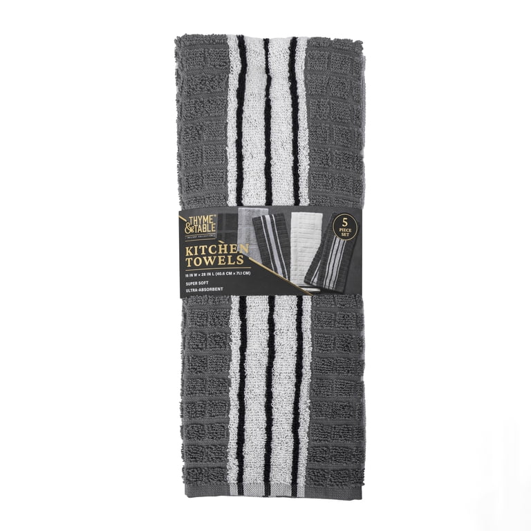 Thyme & Table Cotton Kitchen Towels, 5-Pack Gray & White photo 2