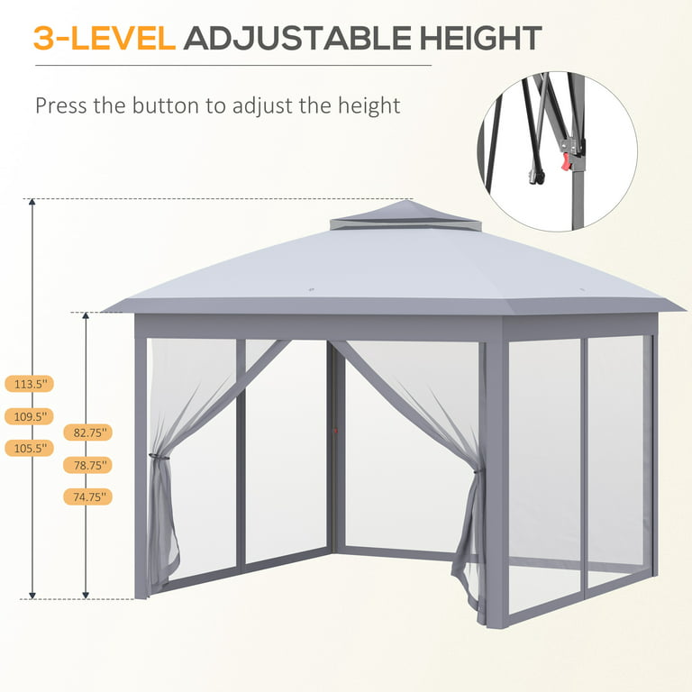 Outsunny 11' x 11' Pop Up Canopy Tent with Netting and Carry Bag
