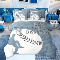 Feelyou Grey Blue Helmet Twin Bedding Sets 7-Piece for Teen, Eat Baseball Sleep Bedding Comforter Set, Cartoon Sports Theme Reversible Sheet Sets, Ultra Soft Bedroom Decor