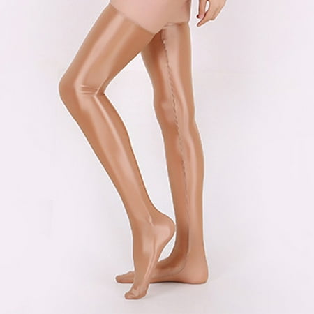 

Fule Women Sexy Oil Shiny Glossy Wet Stretchy Soft High Socks Non-Slip Stockings