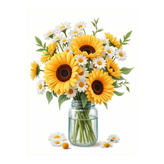 Diamond Art Kit for Adults, Sunflowers Daisies Jar Arrangement Diamond Painting for Adults Beginners, DIY Diamond Art Painting Kits, 5D Diamond Painting Crafts for Home Decor 12x16 Frameless