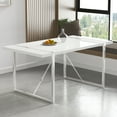 thumbnail image 3 of 55 Inch Minimalist Retro Rectangular Dining Table, White Grain MDF Tabletop with 1.57-Inch Thick Surface, White Metal Legs, Structured Design, for Kitchen, Dining Room, 3 of 10