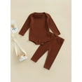 thumbnail image 2 of TSEXIEFOOFU 2 Pcs Newborn Ribbed Pants Set, Toddler Solid Color Long Sleeve Round Neck Bodysuit + Trousers, 2 of 9