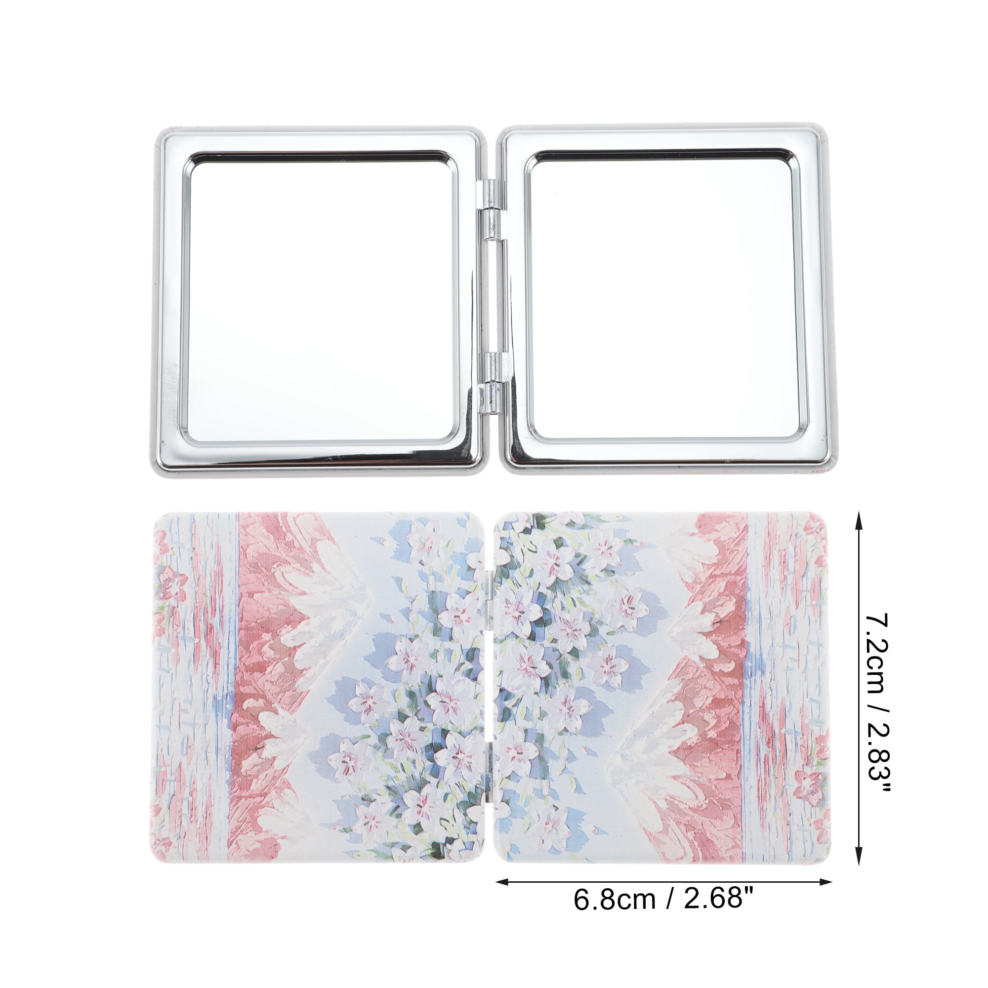Unique Bargains 1 Pc Women Hand-painted Oil Painting Makeup Mirror Blue Pink