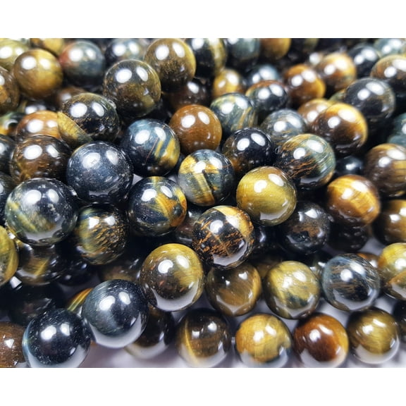 12mm Blue/Yellow Tiger Eye Round Beads Genuine Gemstone Natural Jewelry Making