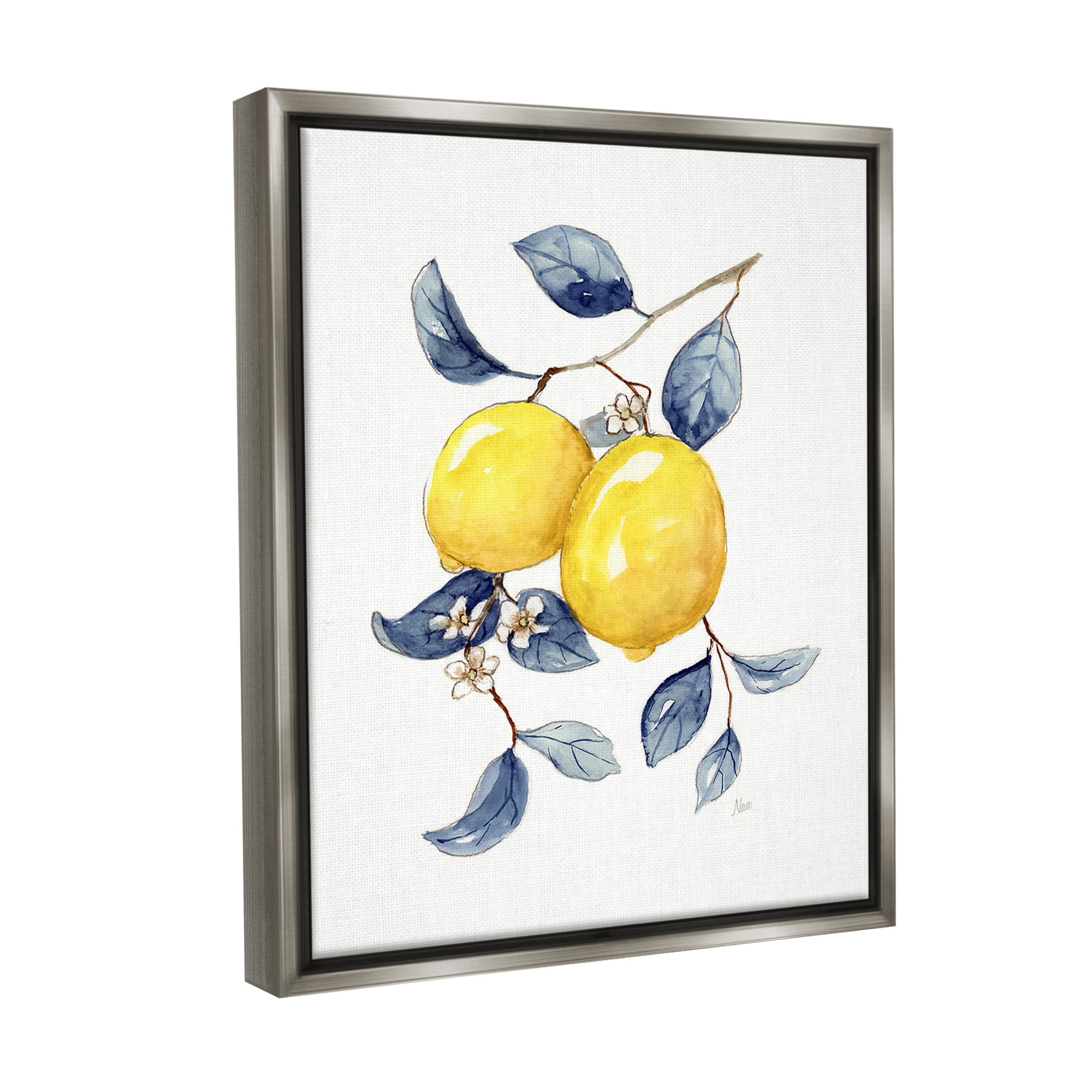 Stupell Industries Minimal Lemon Fruits Food & Beverage Painting Gray Floater Framed Canvas Art Print Wall Art, 17 x 21