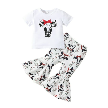 

TAIAOJING Girls Shorts Sets Summer 2 Pieces Outfits Kids Toddler Baby Girls Spring Print Tshirt Cotton Short Sleeve Flare Pants Outfits Clothes 4-5 Years
