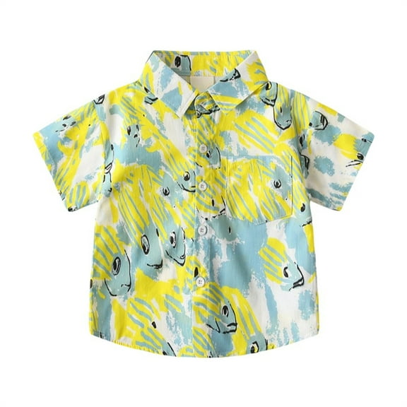 KAUOD Toddler Boys Hawaiian Shirt Short Sleeve Button Up Collared Dress Tops Baby Little Boy Aloha Summer Pineapple Tropica𝐥 Shirts