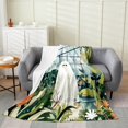 thumbnail image 2 of Cartoon White Ghost Throw Blanket Green Leaves Botanical Garden View Flannel Blanket for Kids Teens Adults Watercolor Flowers Natural Halloween Bed Blanket for Couch Throw 50x60, 2 of 6