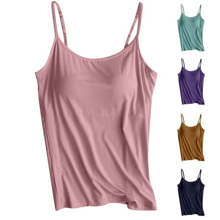 QATAINLAV Women Tank Tops with Built in Bra  Casual Sleeveless Strap Top for Women Loose Casual Round Neck Yoga Shirts Basic Solid Summer Bottom Blouse Flash Sales of the Day Mint Green 4XL