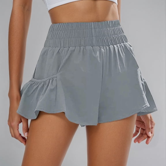 Women's Athletic Running Shorts with Side Pockets For Fitness Workout Elastic Waistband Casual Summer ActivewearDark GrayXXXL