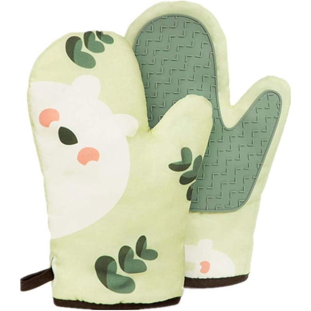 Dark Green Pig1 par de guantes de horno gruesos resistentes al calor, guantes de horno con diseño antideslizante de silicona, adecuados para cocinar, hornear BRILLAR Rojo Verde