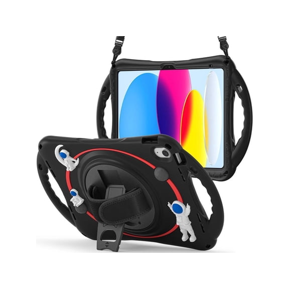 Cute Case for Apple iPad 10th Generation 10.9 inch 2022, Shockproof Silicone Astronaut Cover with Stand Shoulder Strap, Handle Grip, Pencil Holder