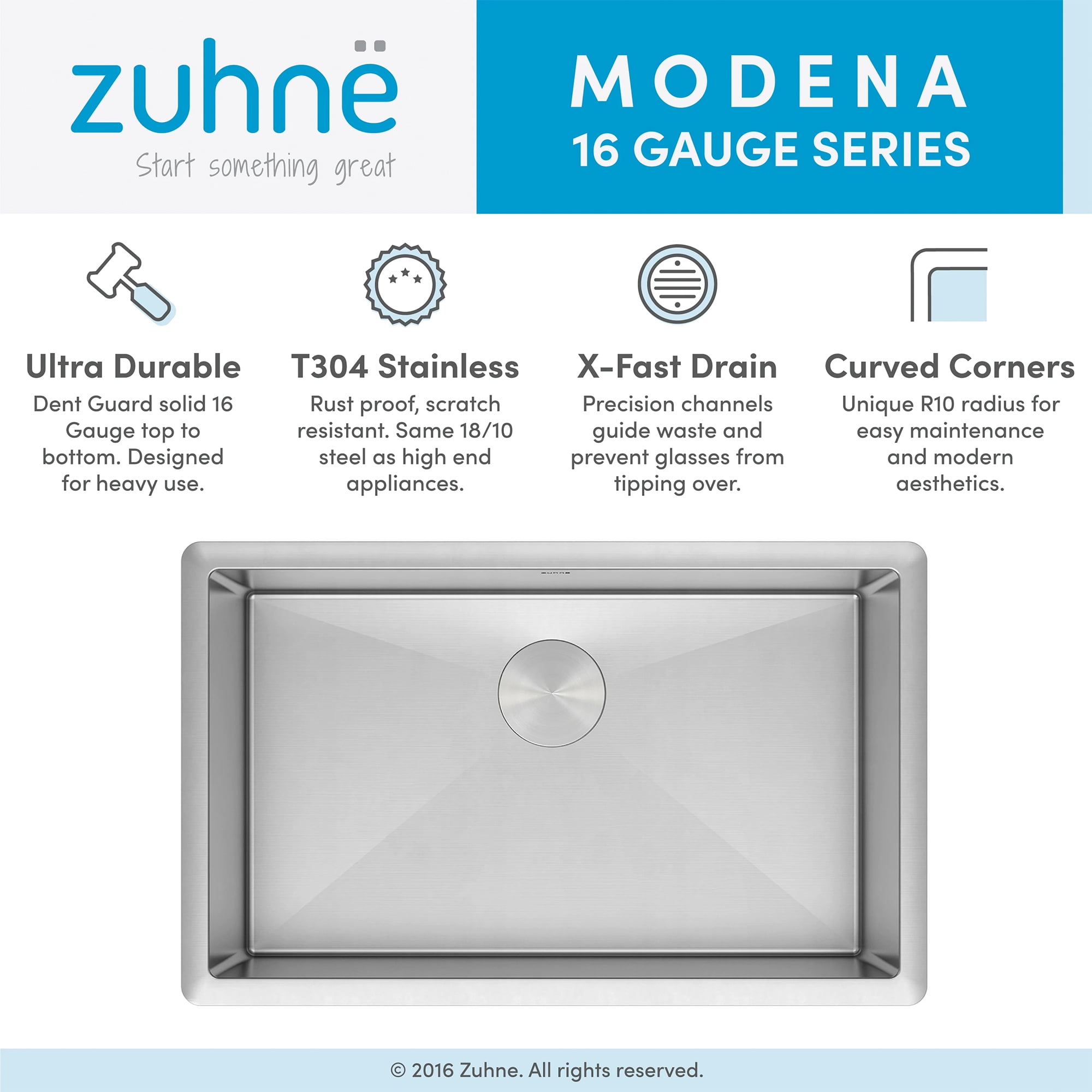zuhne modena 13 x 15 inch wet bar, small prep, rv and utility kitchen sink undermount single bowl 16 gauge stainless steel w. scratch protector grate and drain strainer, fits 15" cabinet