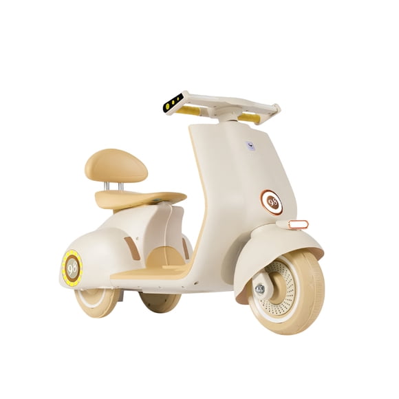 Moto Xtellar Eléctrica Para Niños Tipo Vintage Recargable Con Música Montable Infantil Color Beige