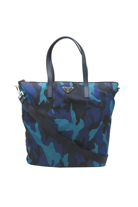 Pre-Owned Prada Tessuto Camouflage Tote Bag for Men and Women, BR4969, Nylon, Blue (Good)
