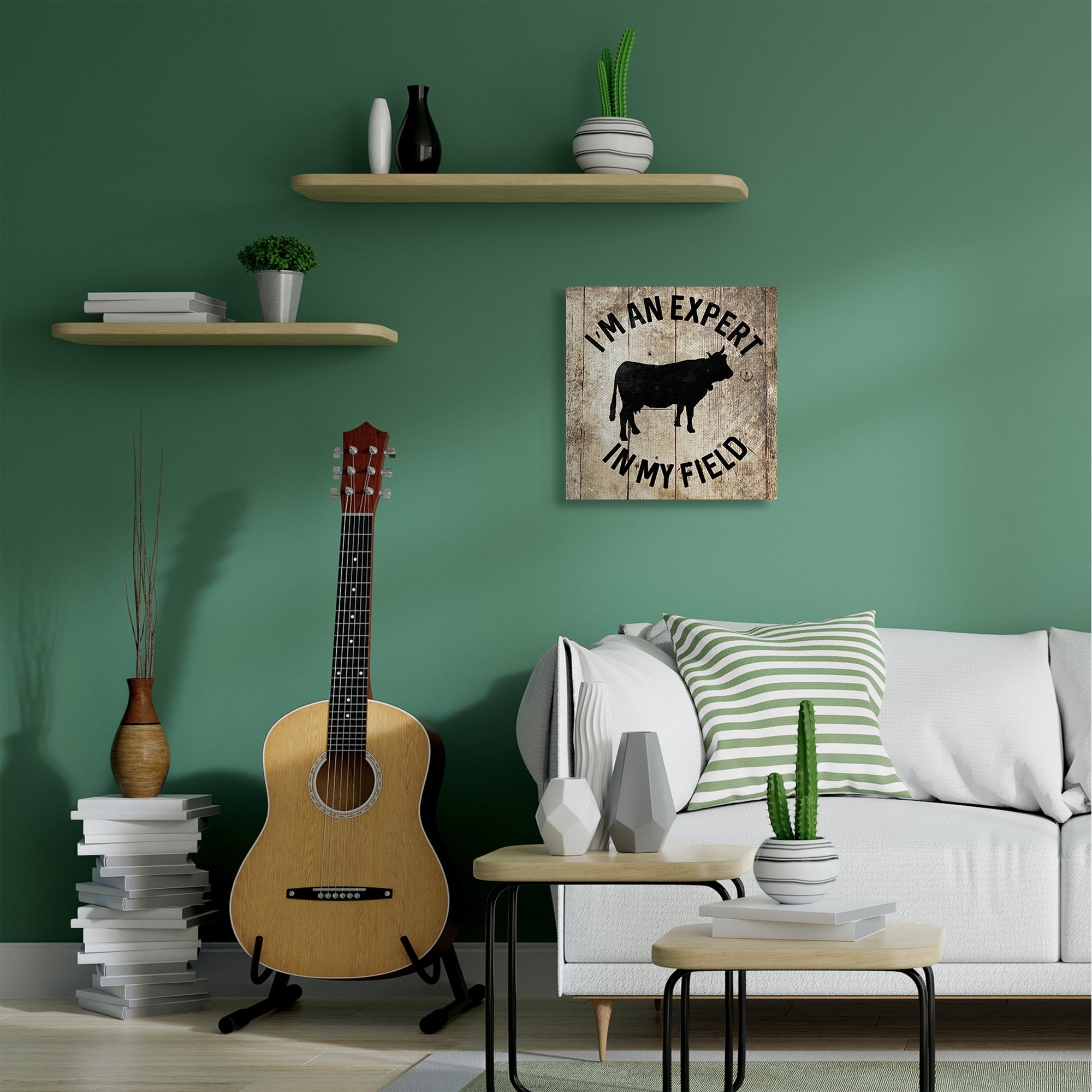 Stupell Home Décor Expert in My Field Funny Cow Farm Wood Texture Word Design Canvas Wall Art by Milli Villa