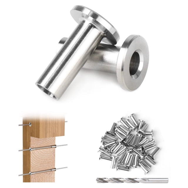 Muzata Juego De 50 Barandillas De Cables, Fundas Protectoras, Ojales Para Postes De Madera Para Cuerda De Alambre De Acero Inoxidable T316 Cr88 De 1/8", 5/32", 3/16"