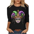 thumbnail image 2 of Nmnitkp Spring 2026 Womens Tops Fashion 3/4 Sleeve Tops for Women Mardi Gras Mask Print Loose Crew Neck Women's T-Shirts, Casual Carnival Spring Wear Women's Tops, Tees & Blouses Black #04,2XL, 2 of 6