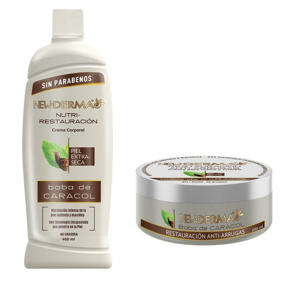 Crema Corporal New Derma Baba de Caracol 200 cara + 400 ml cuerpo 2 Pz