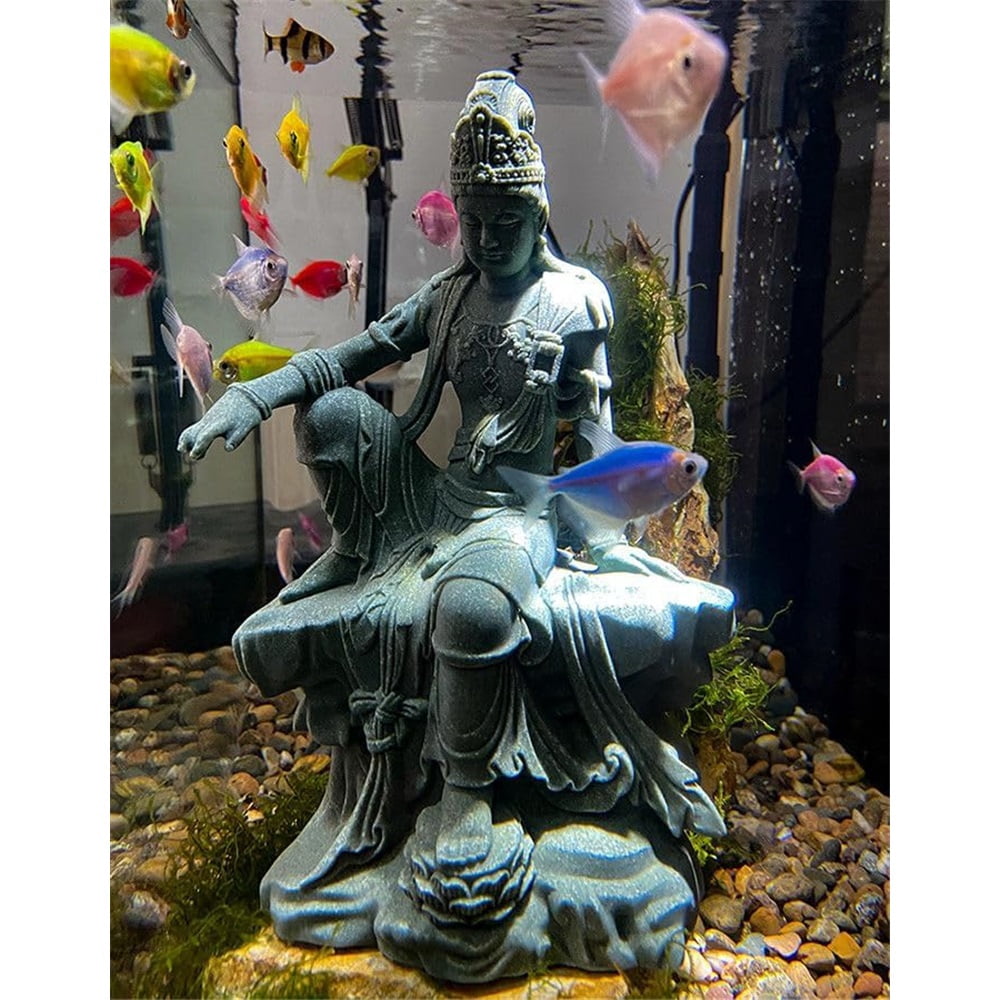 Aquarium Buddha Statue Guanyin Buddha Sandstone Sculpture for Zen Garden Fish Tank Home Decor