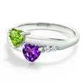 thumbnail image 4 of Gem Stone King 925 Sterling Silver Purple Amethyst Green Peridot and White Lab Grown Diamond Ring for Women (0.98 Cttw, Heart Shape 5MM, Gemstone Birthstone, Size 9), 4 of 6