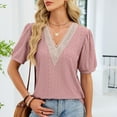 thumbnail image 4 of Xuyuer Women's Summer Casual Notched V Neck Solid Color Short Sleeve Work Blouse T-Shirt Top, 4 of 8