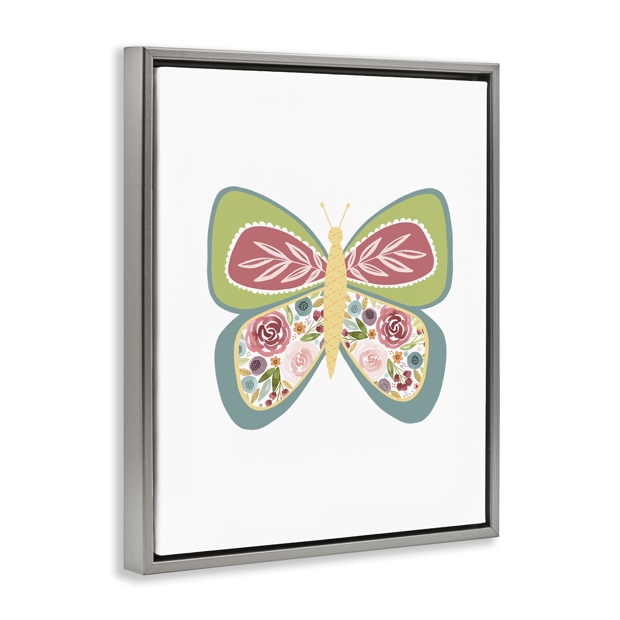 Stupell Industries Boho Pattern Butterfly Animals & Insects Painting Gray Floater Framed Art Print Wall Art, 17 x 21