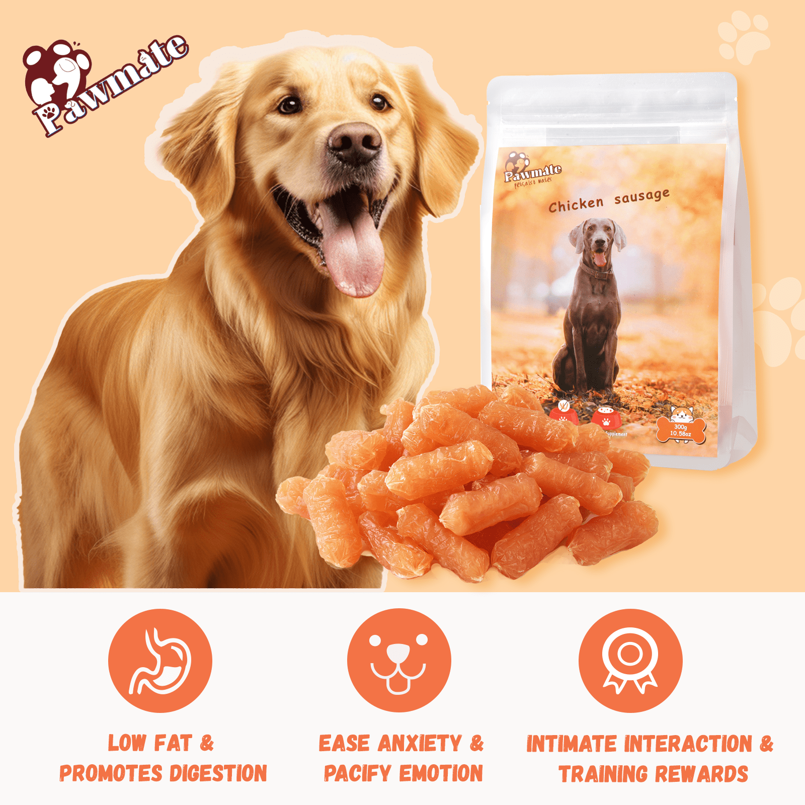 (2 pack) Pawmate Chicken Sausage Dog Treats, Natural Protein Rich Treats for All Dogs, 11oz
