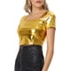 thumbnail image 4 of TOP METÁLICO CROP INSPIRAR CHIC PARA MUJERES CON CUELLO CUADRADO Y MANGAS CORTAS BRILLANTES XS DORADO, 4 of 6