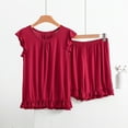 thumbnail image 2 of ZHENHONG Pajamas for Women, Ladies' Spring And Summer Solid Color Casual Drawstring Shorts Short Sleeve Pajamas Shorts Home Set, Women's Sleepwear Red, 2 of 5