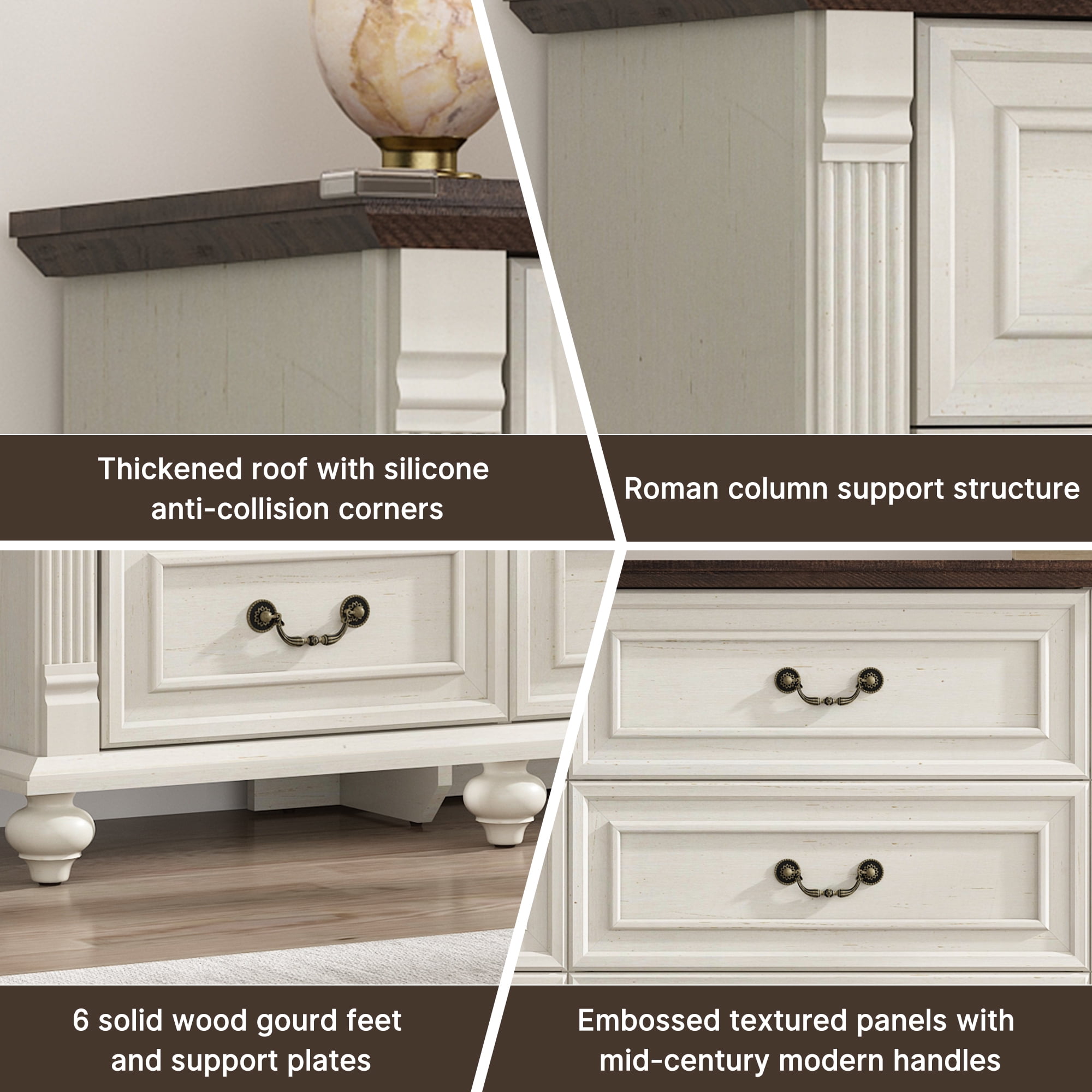 Blotout 9 Drawer Dressers for Bedroom, Farmhouse Dresser with 6 Solid Wood feet, 63" Wide White Dresser Wooden Dresser Rustic Chest of Drawers Long Dresser