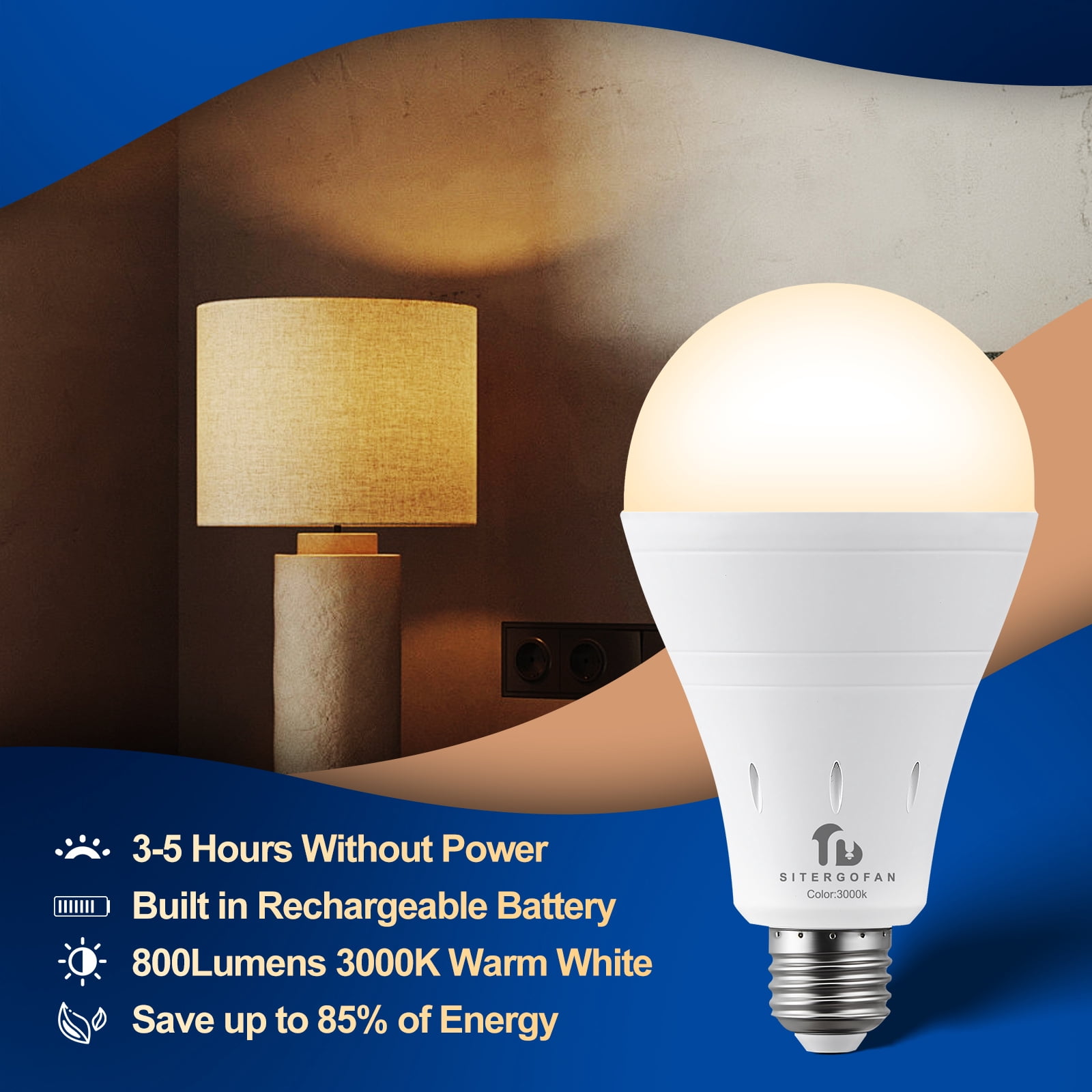 6PK 9W Rechargeable Light Bulbs,E26 Emergency Light Bulb with Hook for Daily,Home Emergency,Outdoor Portable Use