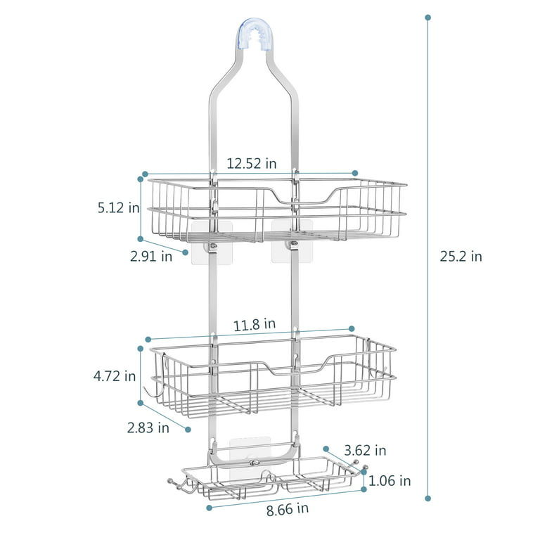 Over Head Shower Caddy Basket with Hooks, 3 Layers Bathroom Storage Rack  Shelf