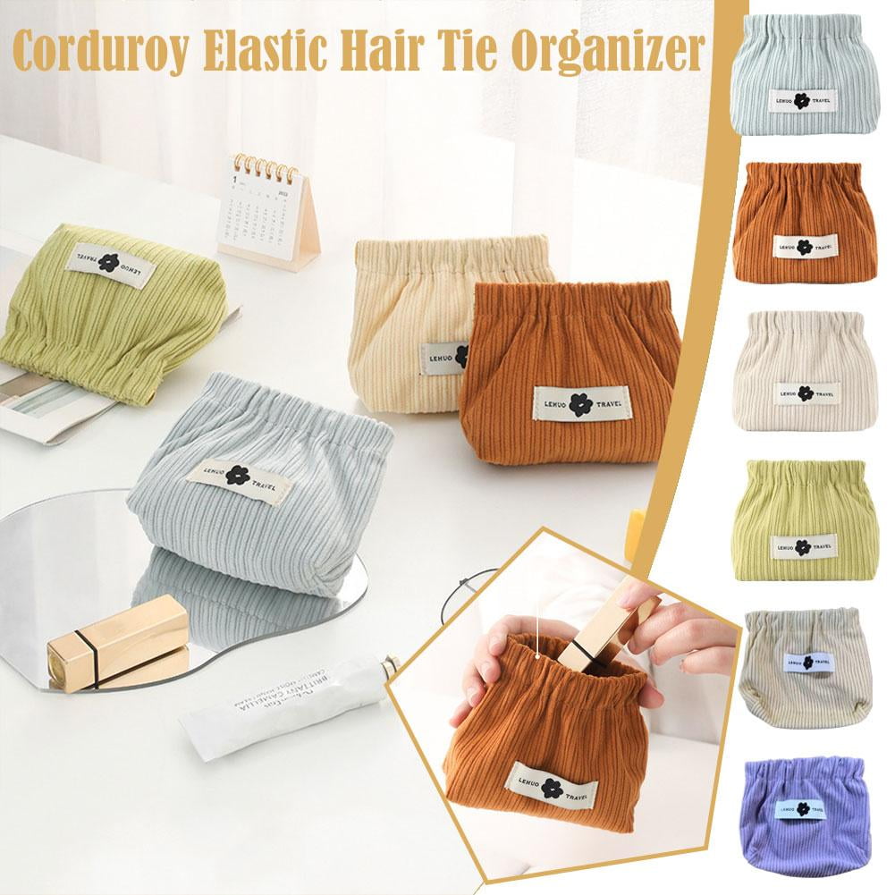 LONGLUAN Corduroy Elastic Hair Tie Organizer, Snap Closure Organizer Pouch,  Small Cosmetic Bag for Purse, Purse Pouches for Inside Purse Organizer