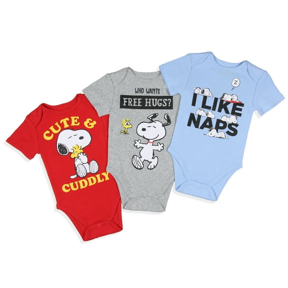 Peanuts Infant Boys' Girls' Snoopy and Woodstock Sleeper 3 Pack Sleep Pajama