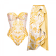 thumbnail image 2 of Traje de baño de una pieza para mujer, pareo de playa, falda cruzada, bikini con estampado floral retro, conjunto de baño de dos piezas de cintura alta, 2 of 5